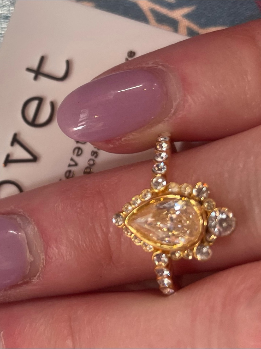 Covet (Nordstrom) Gold Teardrop Halo Ring with Clear Stones - Picture 2 of 6